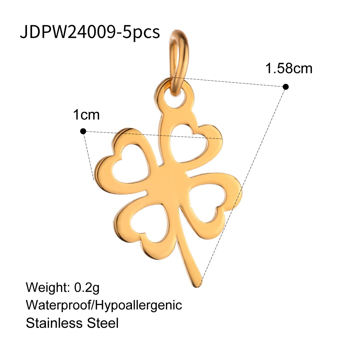 1 pieza de colgantes para mujer de acero inoxidable chapados en oro de 18 quilates con forma de trébol de cuatro hojas hueco de serie simple h5 